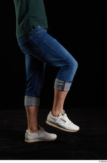 Trent  1 blue jeans dressed flexing leg side view…